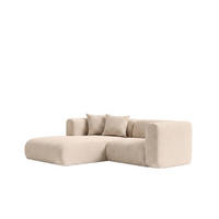 ECKSOFA L-Form mini, Chenille-Stoff Cremona, Creme, Links, GRETA - Creme, Holz (226/179cm) - Kaiser Möbel