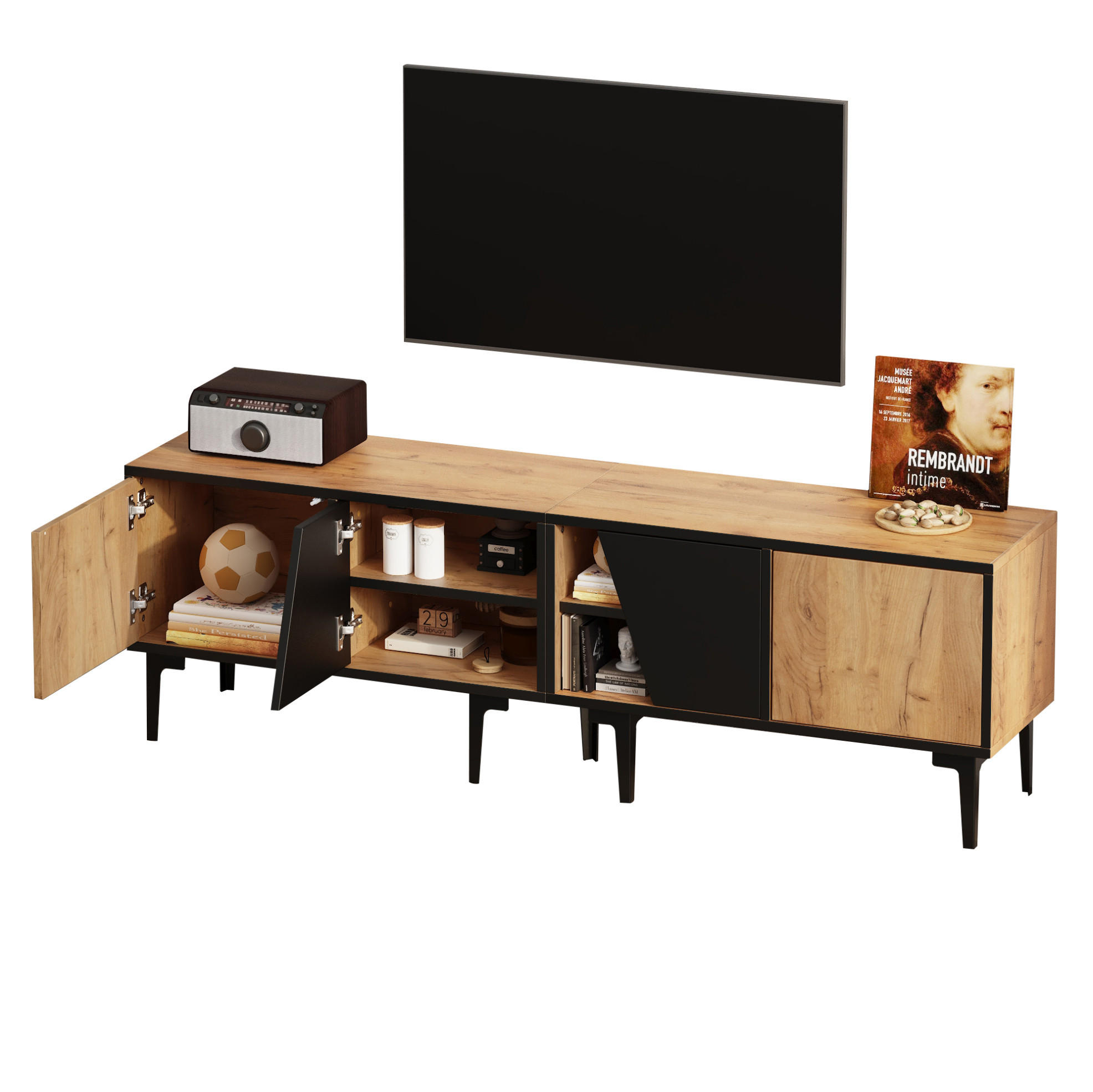 TV-LOWBOARD 160/36,5/45 cm naturfarben aus Spanplatte mit 4 Fächern - Hellbraun, Holzwerkstoff (160/45/36.5cm) - OKWISH