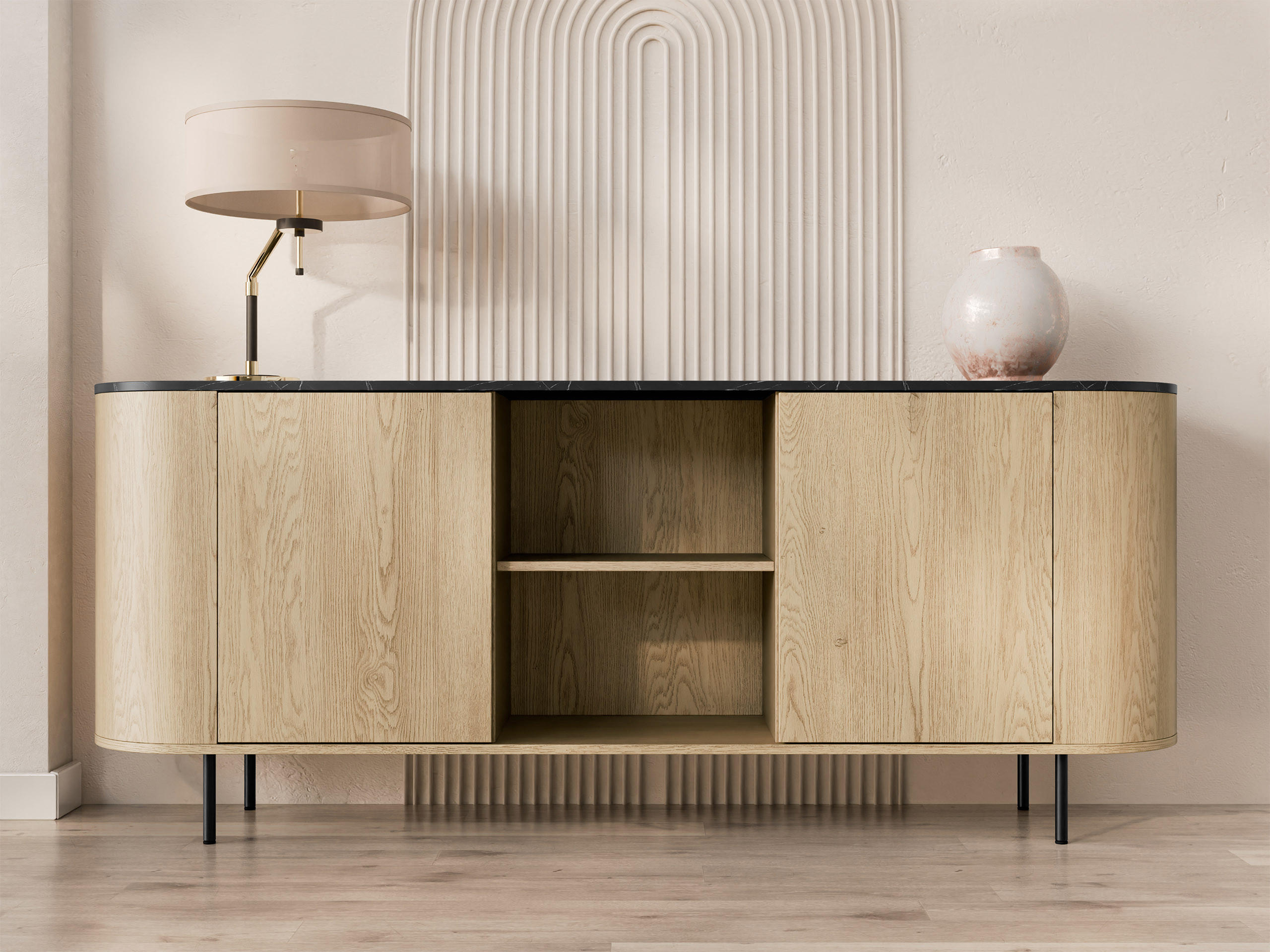 KOMMODE Lygrint 180 2D - Eichefarben/Schwarz, Holzwerkstoff/Metall (184/75/40cm) - MIRJAN24
