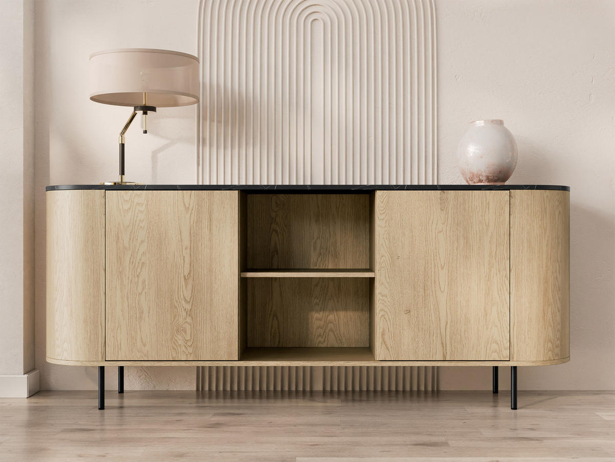 KOMMODE Lygrint 180 2D - Eichefarben/Schwarz, Holzwerkstoff/Metall (184/75/40cm) - MIRJAN24