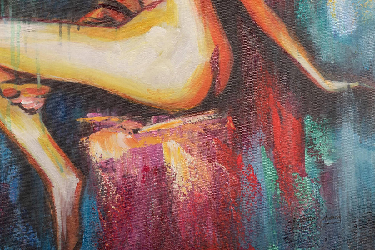 ACRYLBILD HANDGEMALT 60/60 cm - Blau/Gelb, Holz/Textil (60/60cm) - KUNSTLOFT