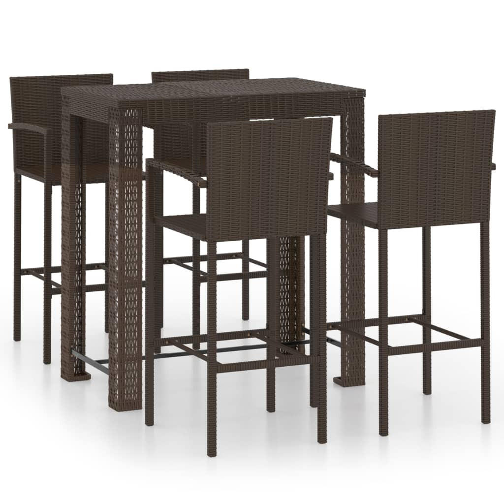 GARTEN-BAR-SET 5-teilig Mit Armlehnen Poly Rattan Braun - Braun, Kunststoff - vidaXL