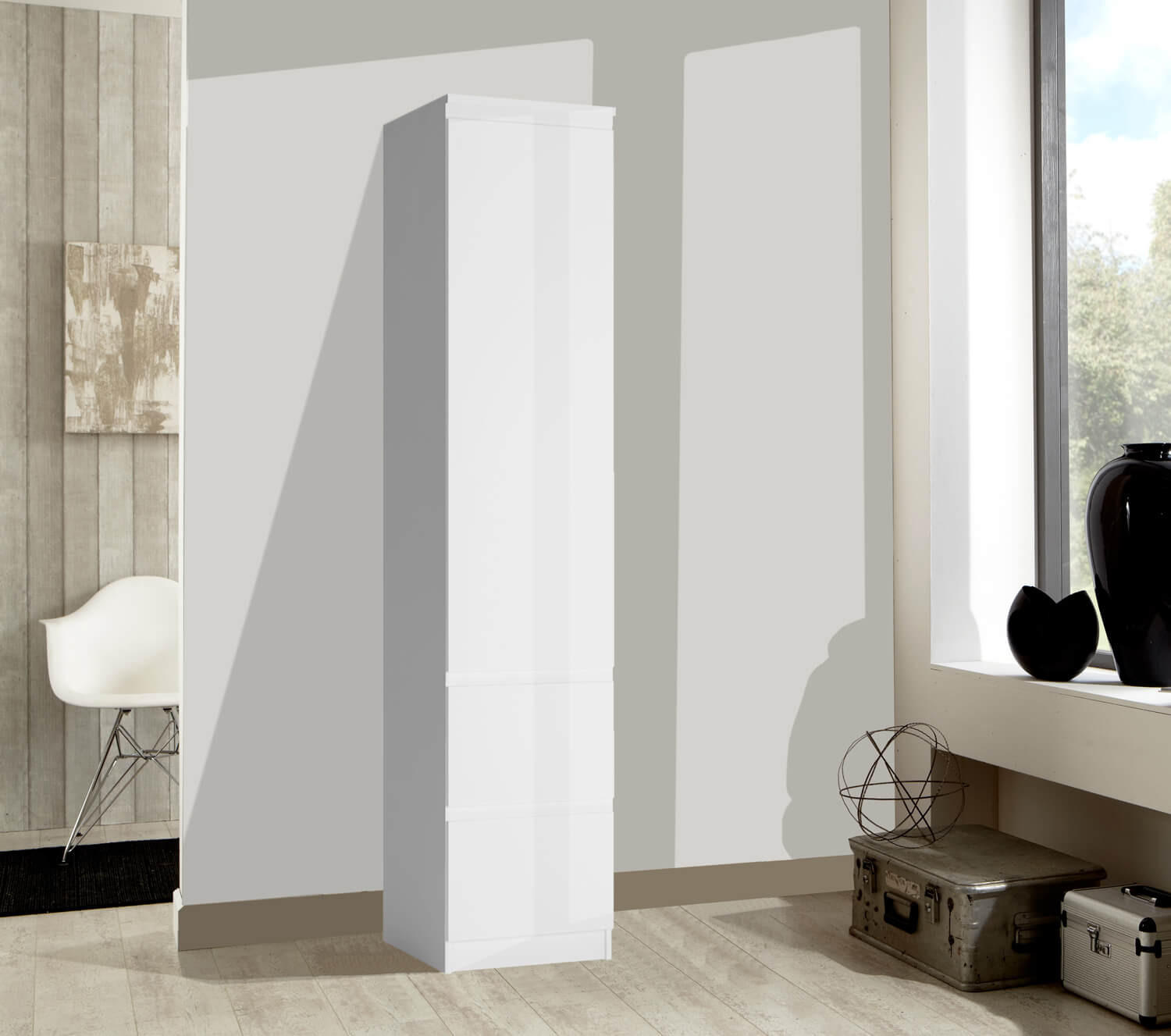 Thumbnail - Feldmann-Wohnen Drehtürenschrank, Weiß, Holz, 2 Fächer, 2 Schubladen, Rechteckig, 46x250x59 cm, Schlafzimmer, Kleidersch...