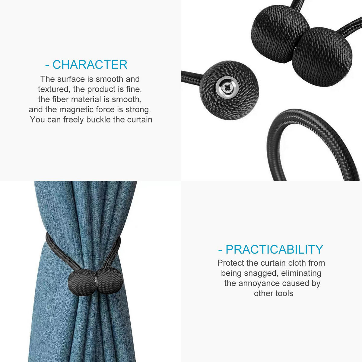 RAFFHALTER SET Gardinenklammer 40/3 cm (2-tlg.) - Schwarz, Kunststoff (3/3/41cm) - Intirilife