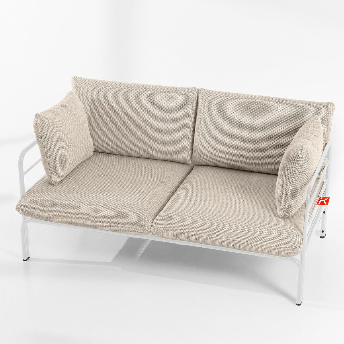GARTENSOFA RAMBE 2-Personen mit Kissen, Weiß - Beige/Weiß, Textil/Metall (150/80/80cm) - KONSIMO®