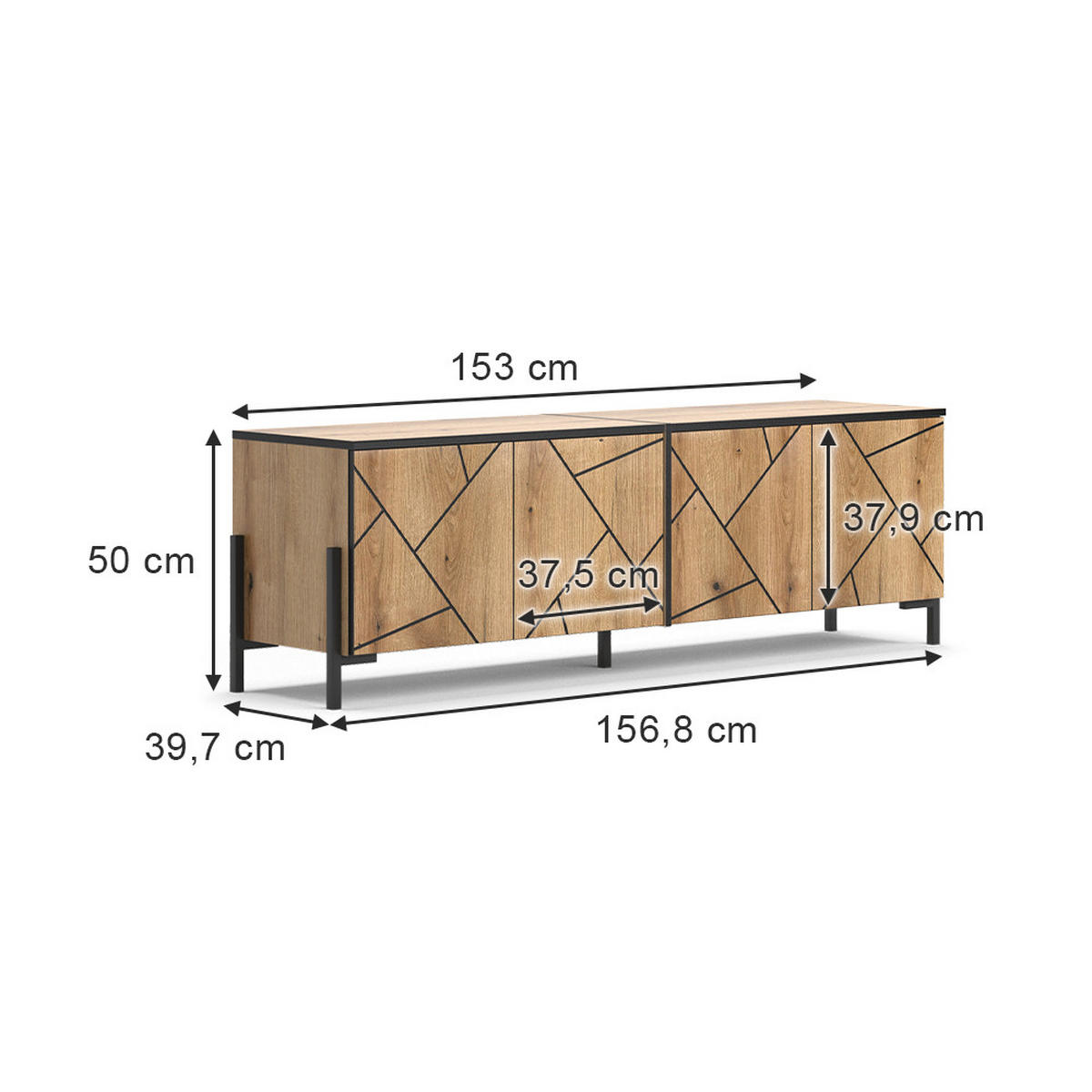 LOWBOARD Hatto Eiche 156.8 x 50 cm - Eichefarben, Holzwerkstoff (156.8/50/39.7cm) - Vicco