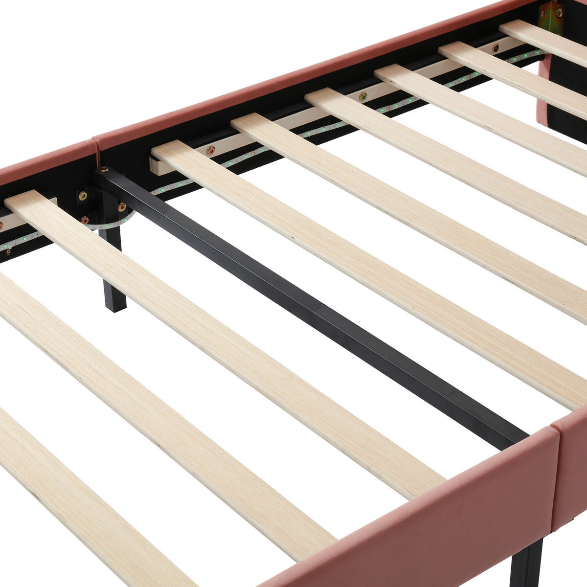 KINDEREINZELBETTEN aus Samt 90x200 cm in Beige und Rosa mit LED-Lichtleiste - Rosa, Textil (90/200cm) - Modfu