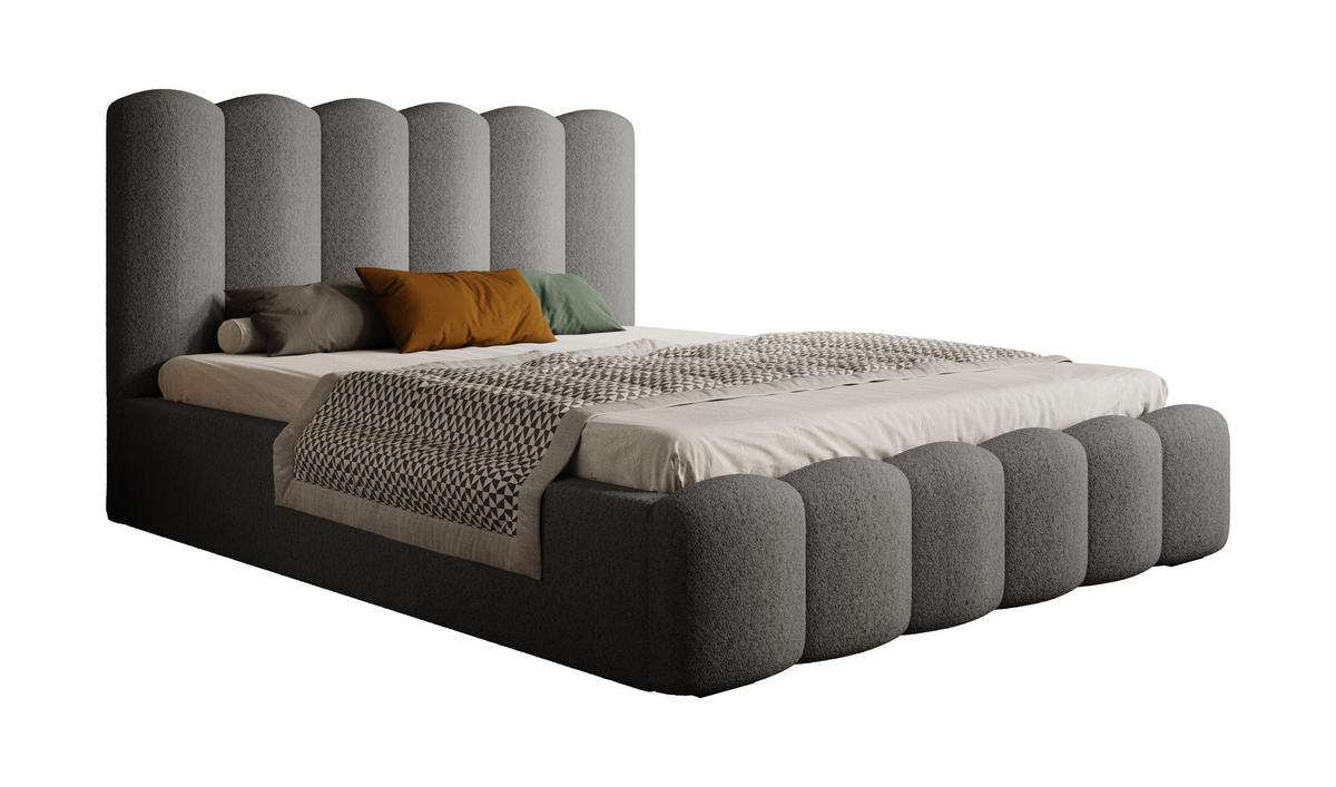 POLSTERBETT Polsterbett Mona V 140x200 cm – Komfortables Bett mit Stauraum & Dekorativem Design, Grau - Schwarz/Grau, Holzwerkstoff/Kunststoff (140/200cm) - DomoHome