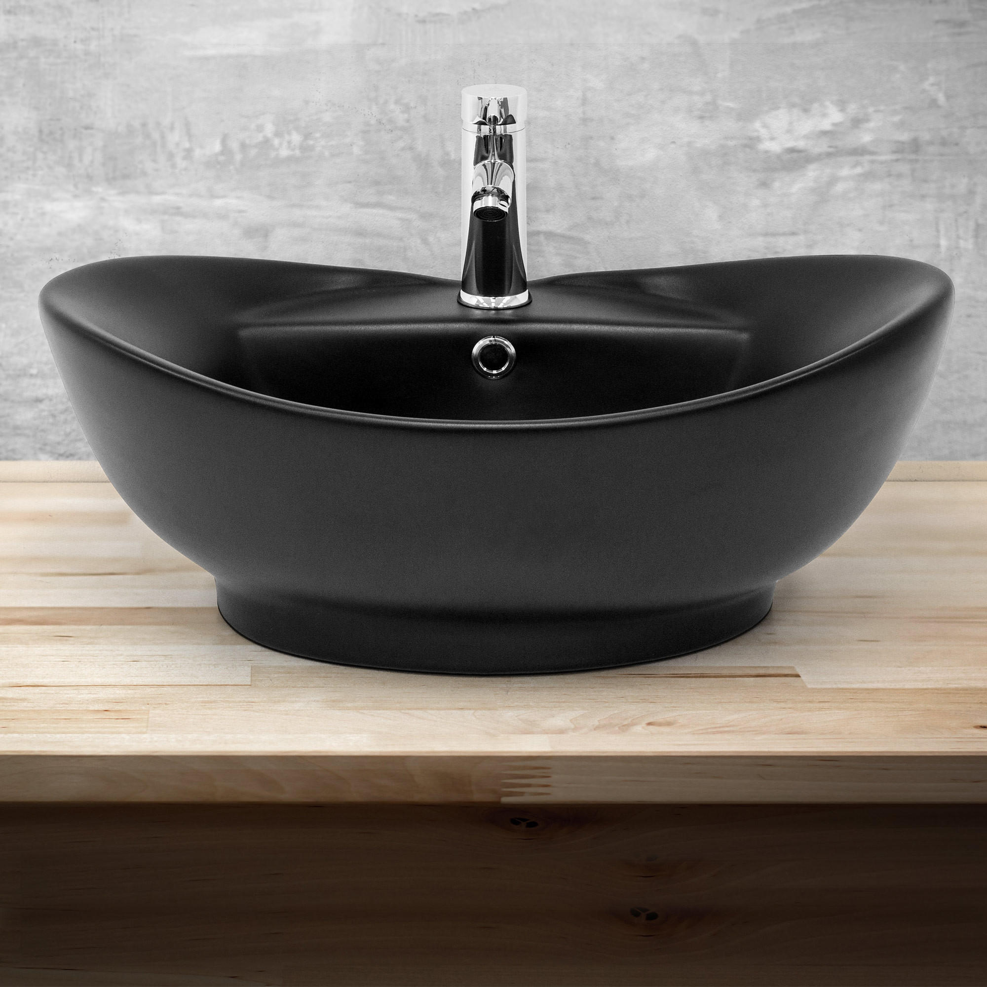 WASCHBECKEN - Schwarz, Keramik (39.5/20.5/59cm) - ML-DESIGN