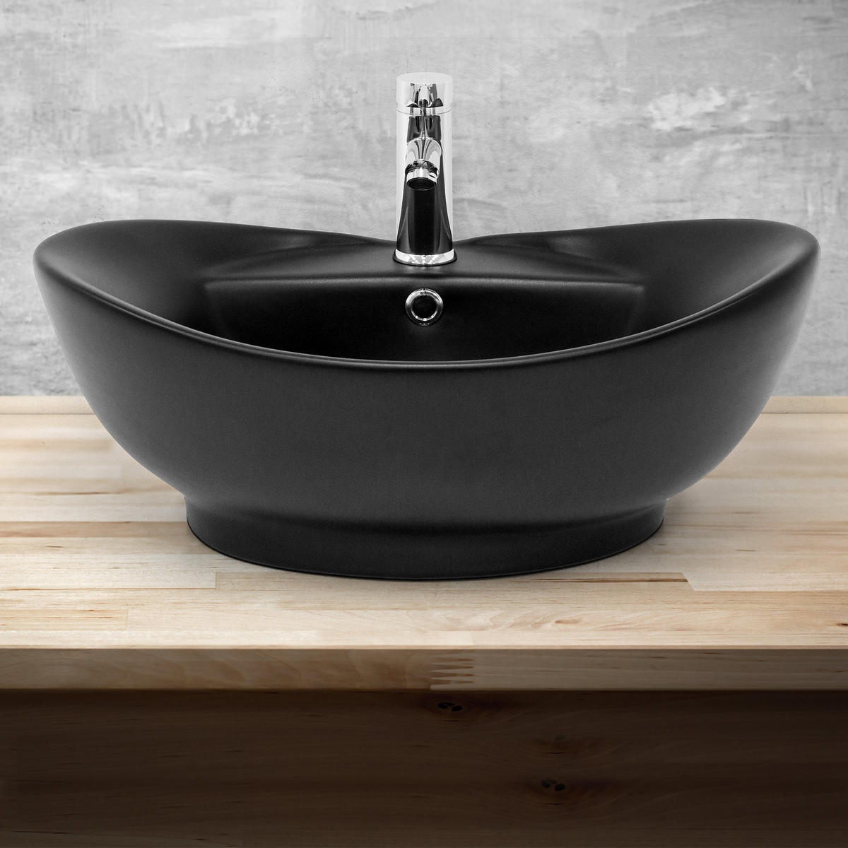 WASCHBECKEN - Schwarz, Keramik (39.5/20.5/59cm) - ML-DESIGN