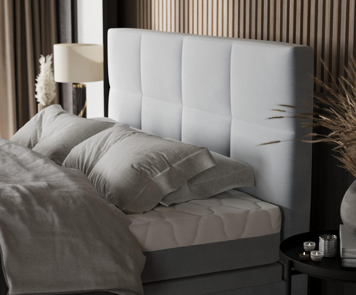 BOXBETT Tessa 140/200 cm Hellgrau im Paros Stoff - Hellgrau/Schwarz, Holz/Holzwerkstoff (140/200cm) - AltaBeds