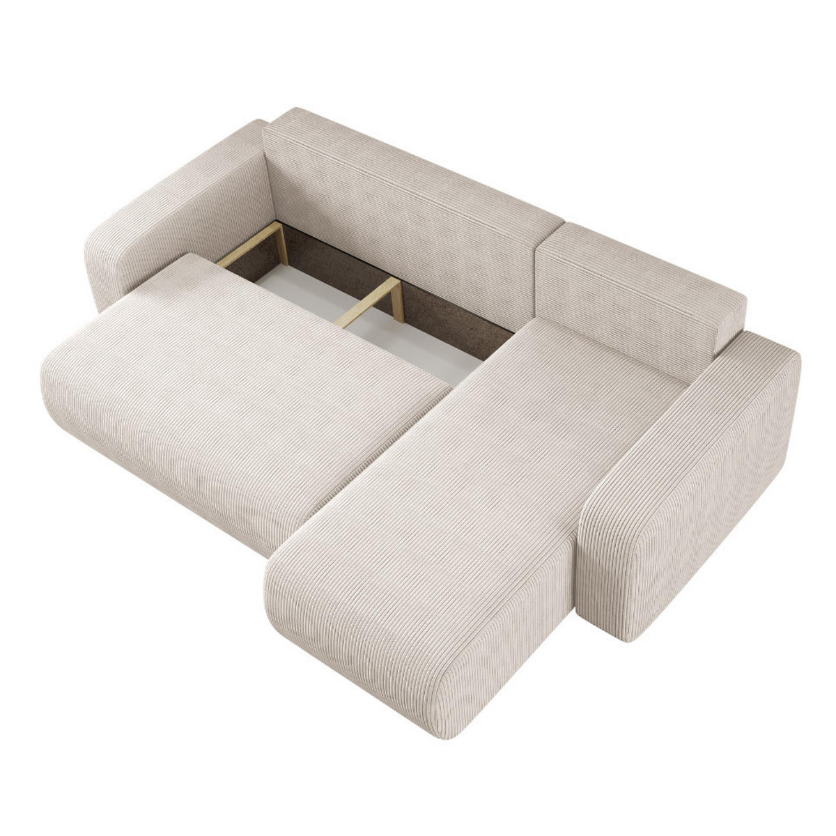 ECKSOFA L-FORM Schlaffunktion Und Bettkasten Eckcouch MILANO L Stoff Dicker Cord Beige Rechts - Beige, Holz/Textil (244/142cm) - Kaiser Möbel