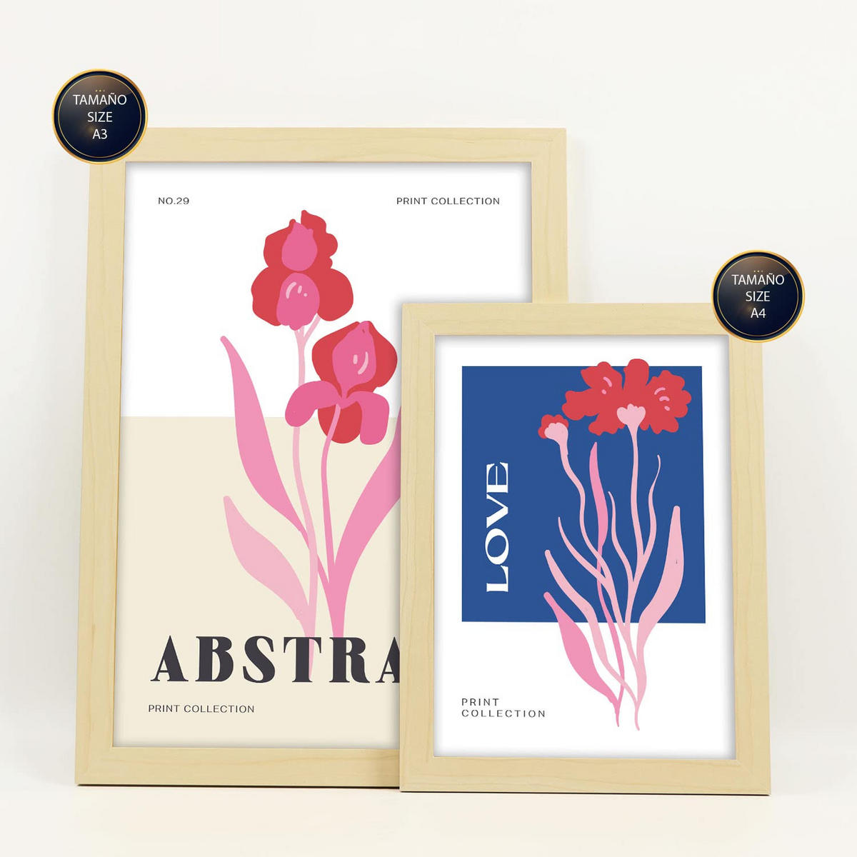 POSTER Set Mit 6 Blumen Hof Natur Und Botanikdrucke Für Innenarchitektur A3 & A4 Rahmen Aus Hellem Holz - Beige, Papier (29/3cm) - Nacnic