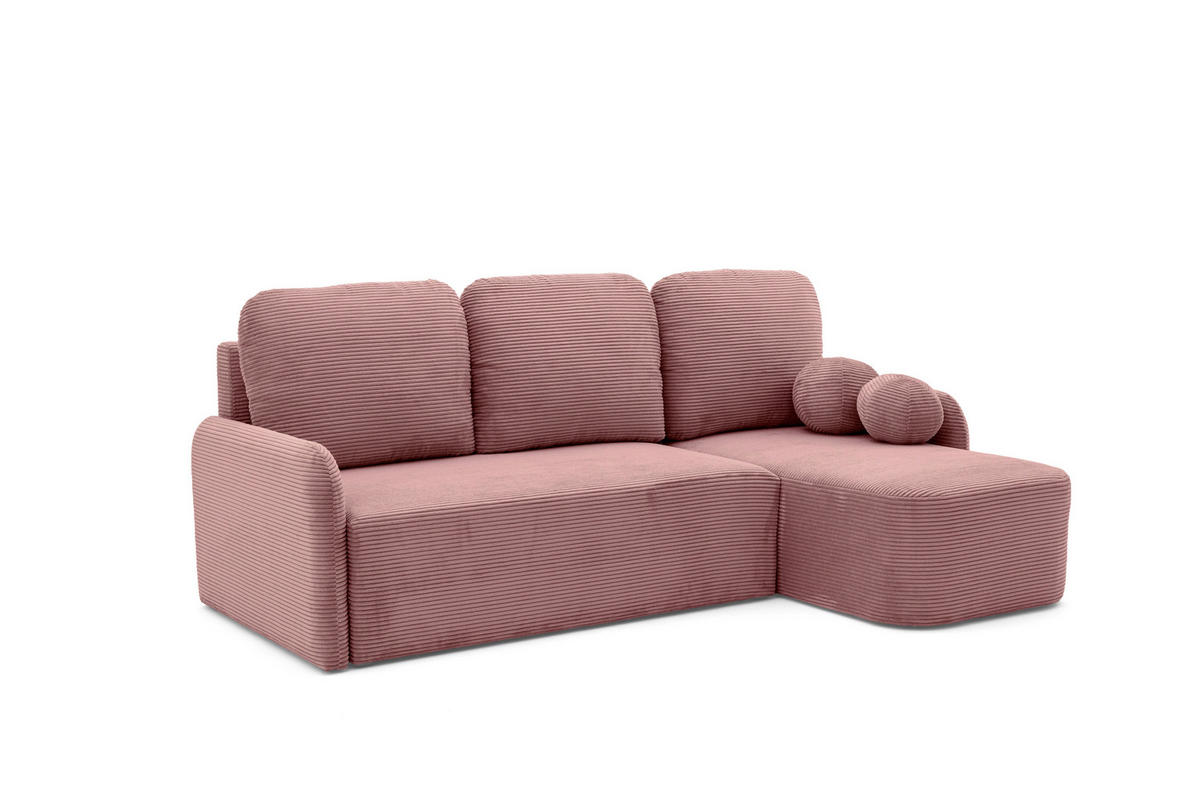 ECKSOFA CASPER L Rechts mit Schlaffunktion 132x198 Cord Rosa - Pink/Schwarz, Holz/Kunststoff (145/217cm) - NACANAPA