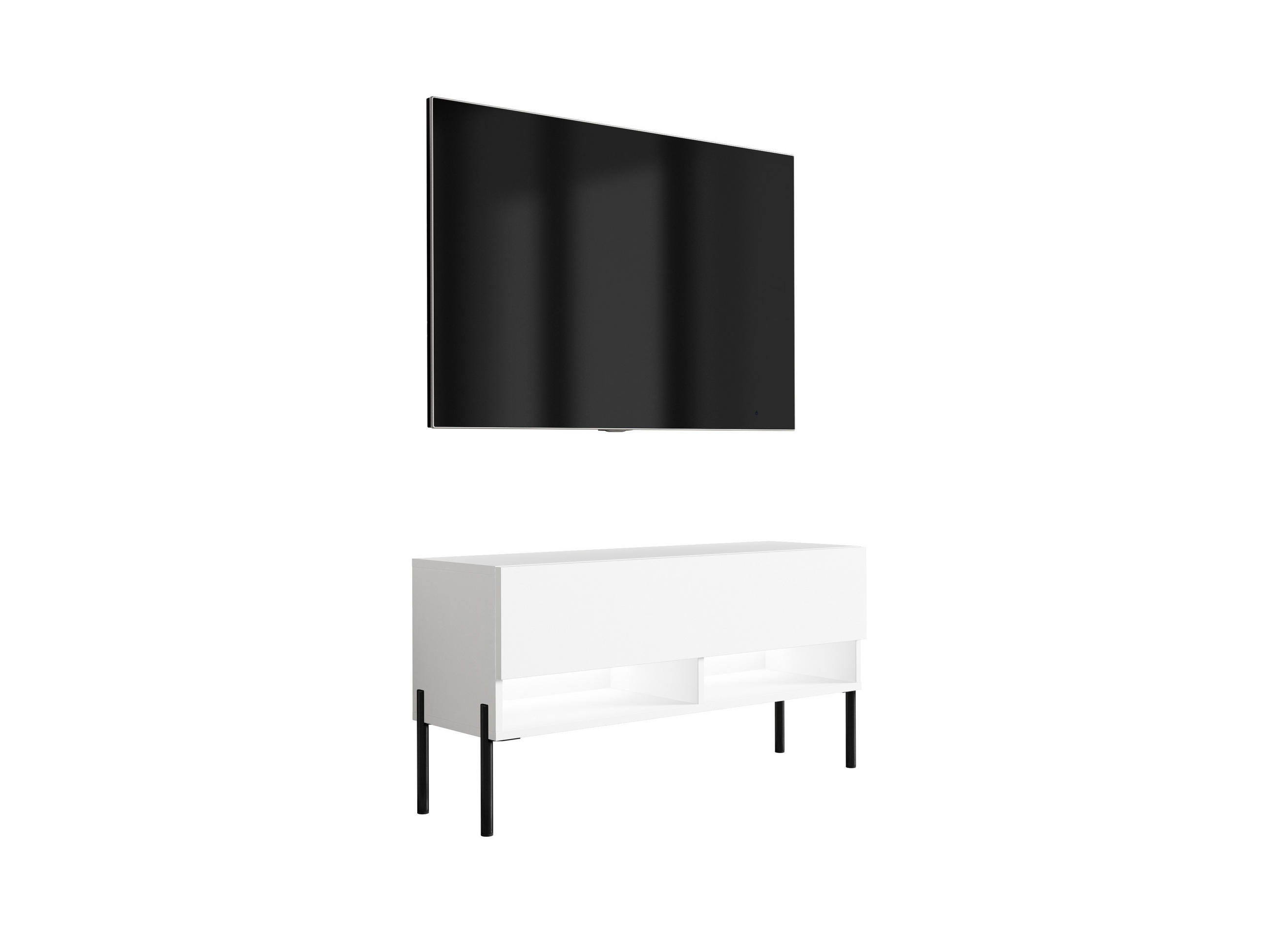 TV-LOWBOARD 100 cm Mattweiß, gerade schwarze Beine, weiße LED, 100 × 32 × 52 cm - Weiß, Holzwerkstoff (100/52/32cm) - 3XE LIVING