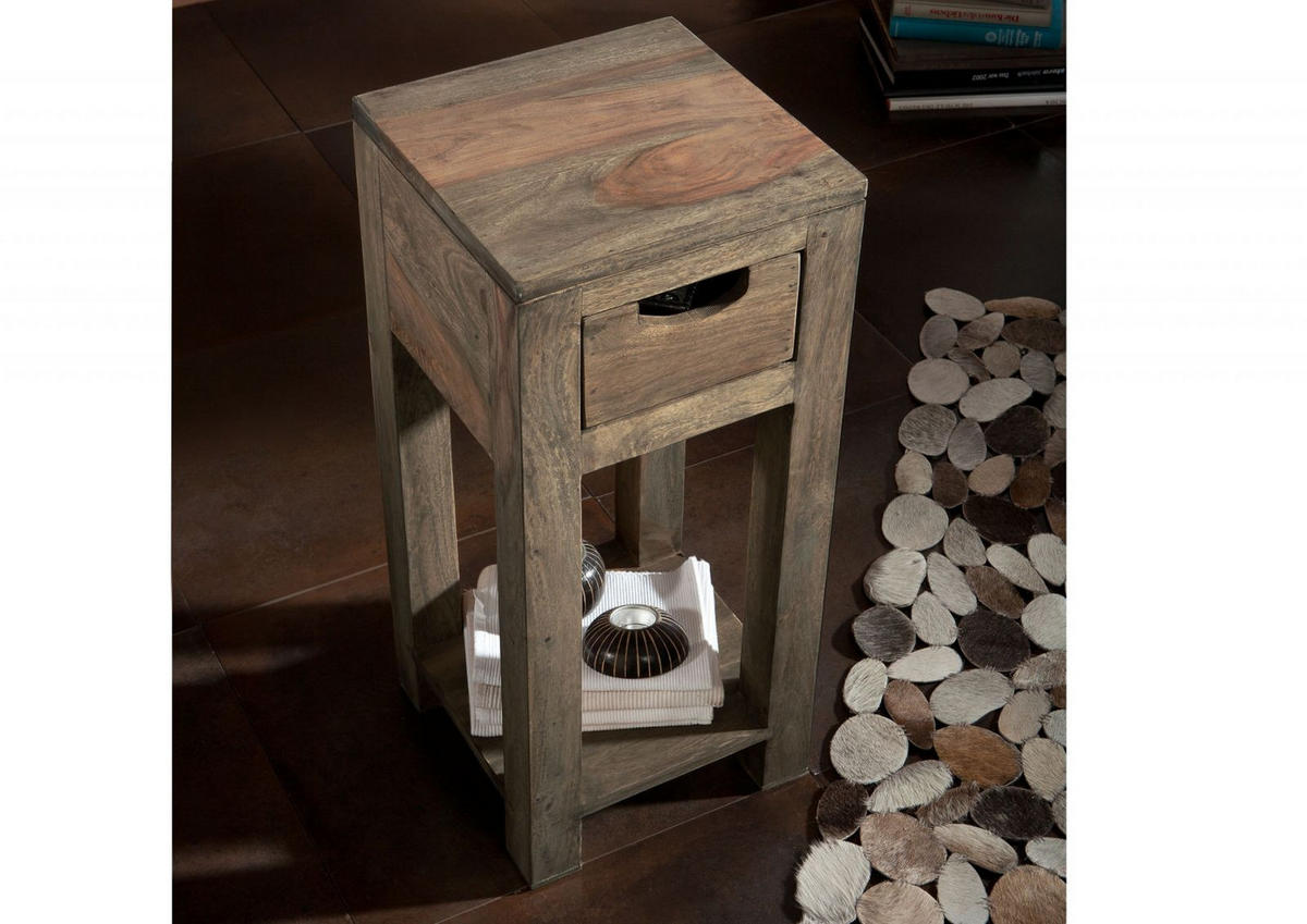 BEISTELLTISCH Sheesham 29x29x65 grau geölt NATURE GREY #31 - Grau, Holz (29/29/65cm) - Massivmoebel24