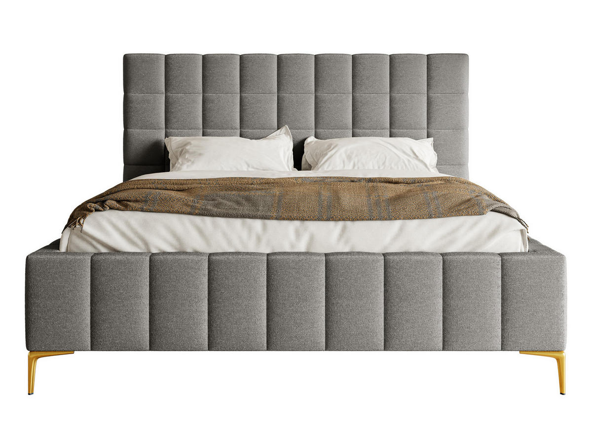 POLSTERBETT Szejlo Grau Chenille 140 cm - Goldfarben/Grau, Textil/Metall (140/200cm) - Selsey
