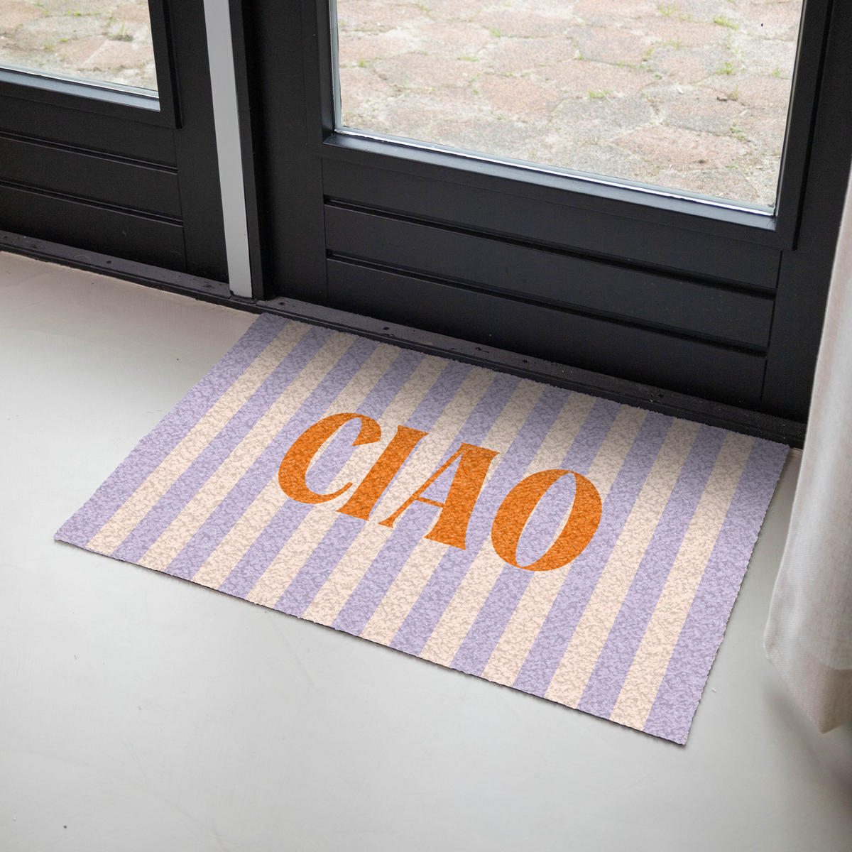 FUSSMATTE Ciao - Zitat - Pastell - Streifen Schmutzfangmatte 90x60 cm - Flieder, Kunststoff (90/0.4cm) - MuchoWow