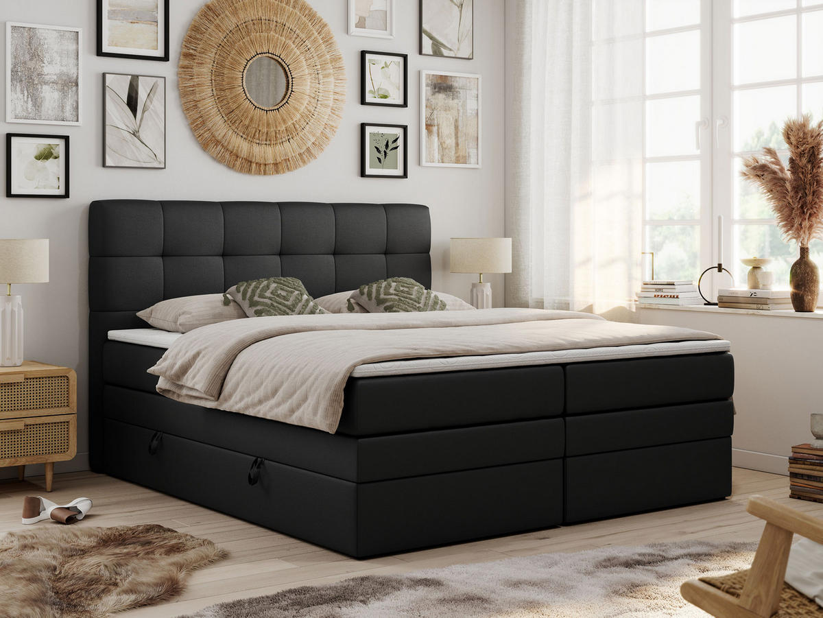 BOXSPRINGBETT LUKA KING 200/200 Schwarz Kunstleder - H4 - Schwarz, Holz/Textil (200/200cm) - MKS