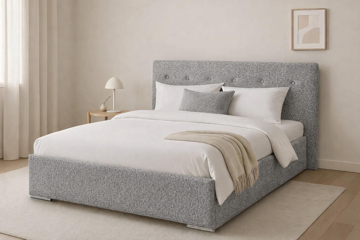 ČALOUNĚNÁ POSTEL MILA 160 s rošt – látka MARCELLO 18313 - šedá, kompozitní dřevo (160/200cm) - Kier Furniture