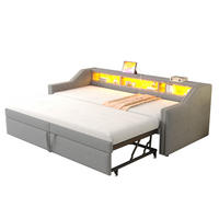 POLSTERBETT 90/200 cm ausziehbar mit LED, Matratze, USB, Ablagefächern und 2 Federkernmatratzen, Hellgrau - Hellgrau, Holzwerkstoff (90/200cm) - Redom