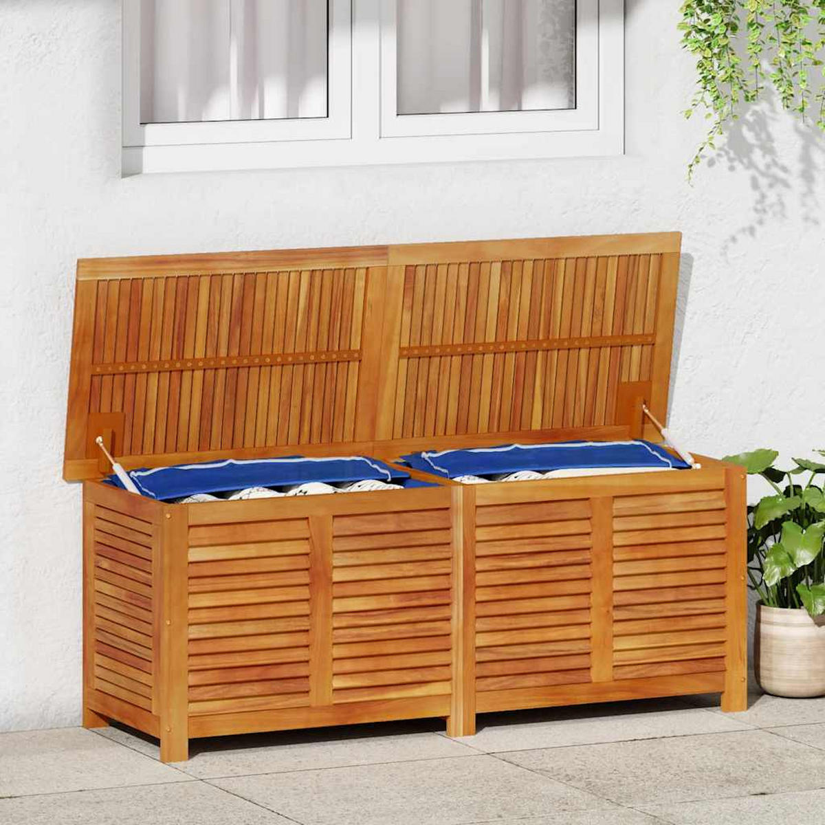 GARTENBOX mit Wasserfeste Innentasche, 150/50/56 cm, aus Massivholz Akazie - Braun, Holz (50/56/150cm) - vidaXL