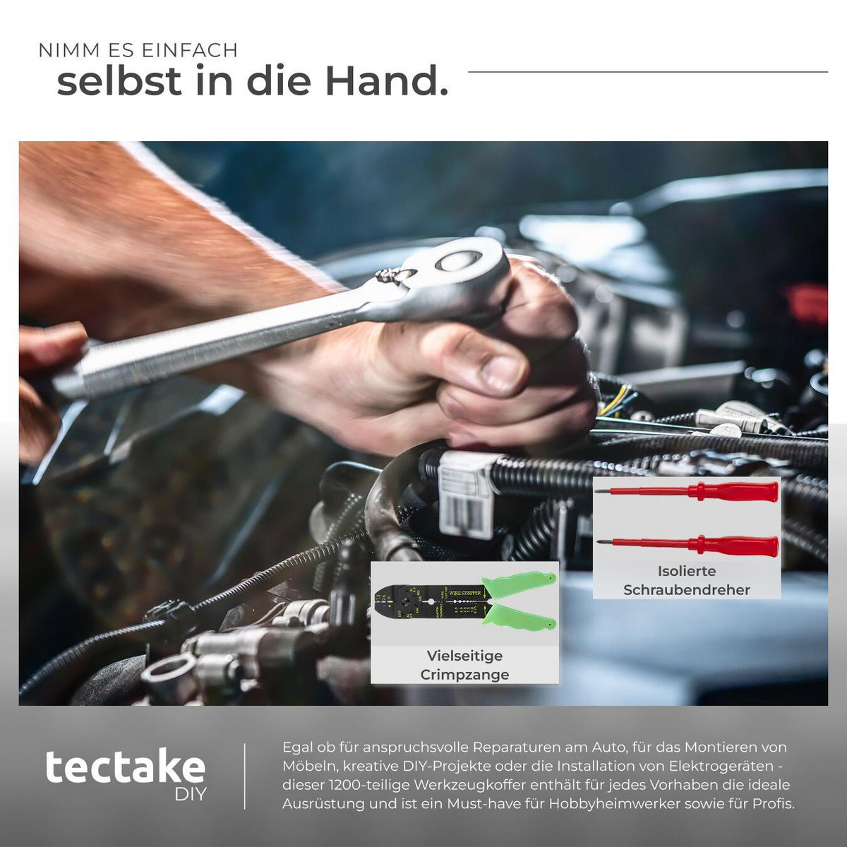 WERKZEUGKOFFER ,mit Klappgriff und Teleskopgriff,schwarz - Schwarz, Metall (20/100/37cm) - tectake