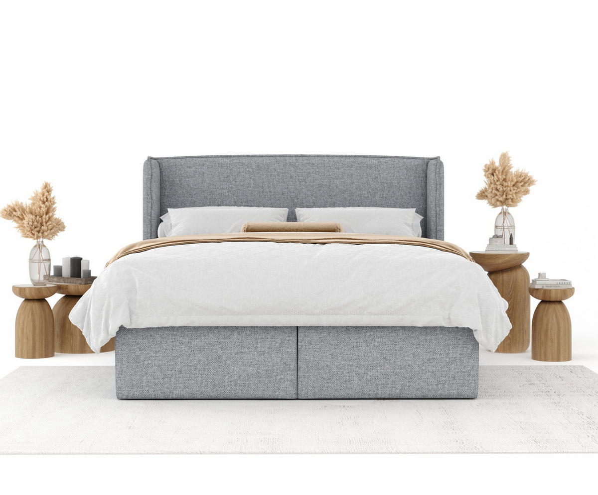 BOXBETT Skyline Grau 160/200 cm mit Matratze und Topper - Schwarz/Grau, Holz/Holzwerkstoff (160/200cm) - Maison de Reve