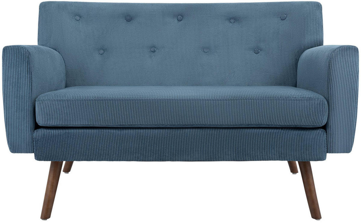 SOFA Arne Cord 2-Sitzer 120x74x81cm Cord Blau Couch - Blau, Kunststoff (120/81/74cm) - DELUKE