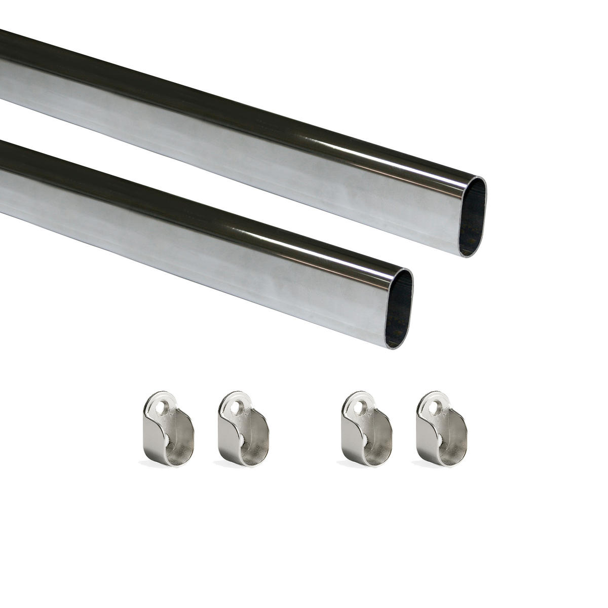 KORPUSSCHIENEN Ovale, 30x15mm, Länge 0,75m mit Halterungen, Stahl und Zamak, Verchromt 2er-set - Chromfarben, Metall (75cm) - EMUCA