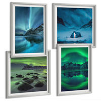 BILDER SET 4er Set - 50x50 cm & 40x60 cm Silberner Rahmen - Winterlandschaft mit Nordlichtern - Silberfarben, Kunststoff (50/50cm) - TULUP