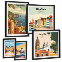 BILDER SET 5er Set - 50x50 cm & 20x30 cm & 40x60 cm Schwarzer Rahmen - Retro-Stadtgrafiken - Schwarz, Kunststoff (40/60cm) - TULUP