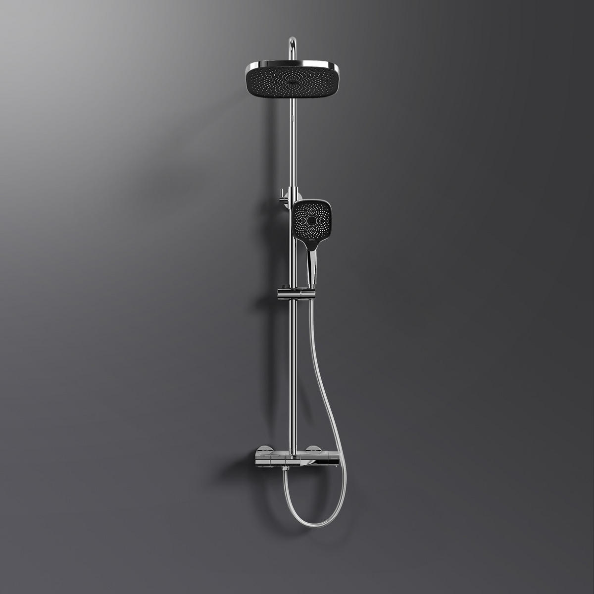 ÜBERKOPFBRAUSESET mit Thermostat Aufputz Drei Wasserauslassmethoden Chrom - Chromfarben, Metall (66.5/198.6/71.1cm) - EMKE