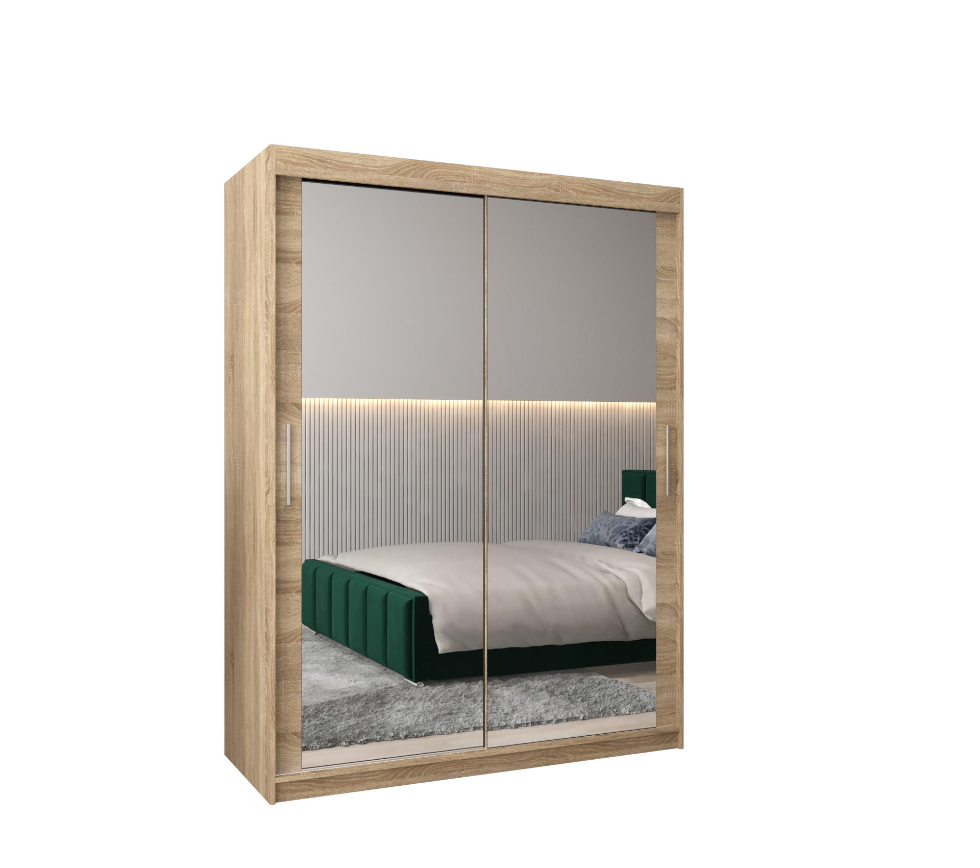 SCHWEBETÜRENSCHRANK 200/150/62 2-türig - Silberfarben/Sonoma Eiche, Holz/Kunststoff (150/200/62cm) - Abiks Möbel