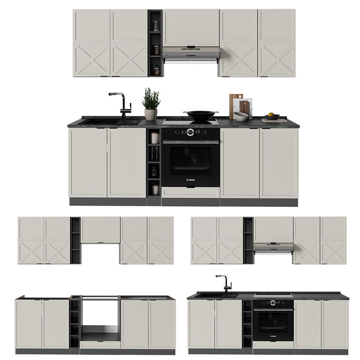 KÜCHENZEILE Fame-Line GrauBeige/Anthrazit 235 cm ohne AP - Anthrazit/Grau, Holzwerkstoff (235/81.6/46cm) - Vicco