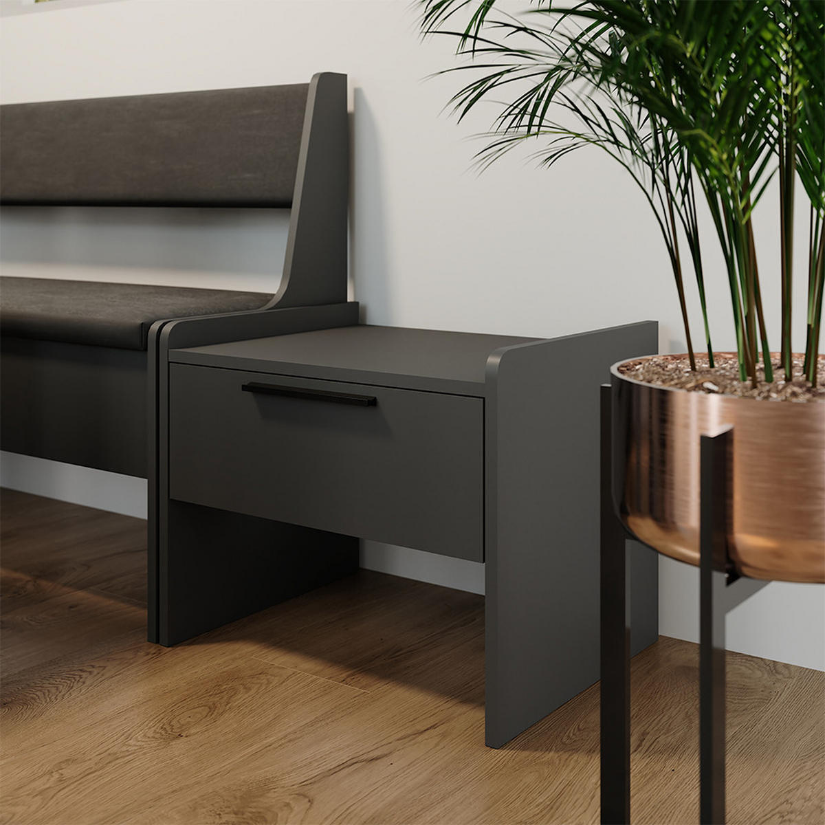 ESSZIMMERBANK Roman Schwarz 53.5 x 41.1 cm mit 1 Schublade - Schwarz, Holzwerkstoff (53.5/45.5/41.1cm) - Vicco