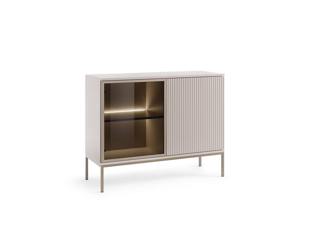 MODERNE schmale Kommode mit geriffelter Front, 104×83×39 cm, Kaschmir / Gold - Beige, Holzwerkstoff (104/83/39cm) - 3XE LIVING