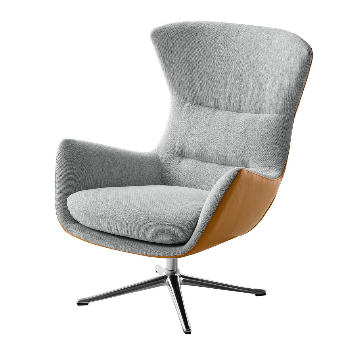 SESSEL mit Kreuzfuß - Chromfarben/Cognac, Textil (84/99/96cm) - home24