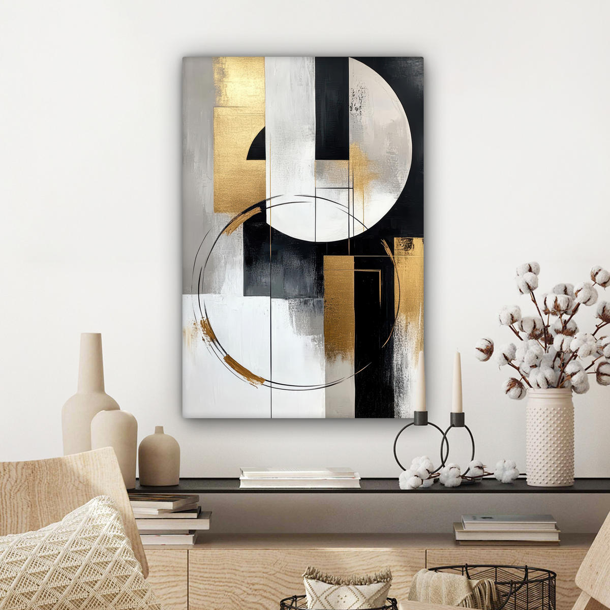 LEINWANDBILD - Abstrakt - Gold - Silber - Formen - Ästhetik - 60x90 - Kunstdruck - Multicolor, Textil (60/90cm) - MuchoWow