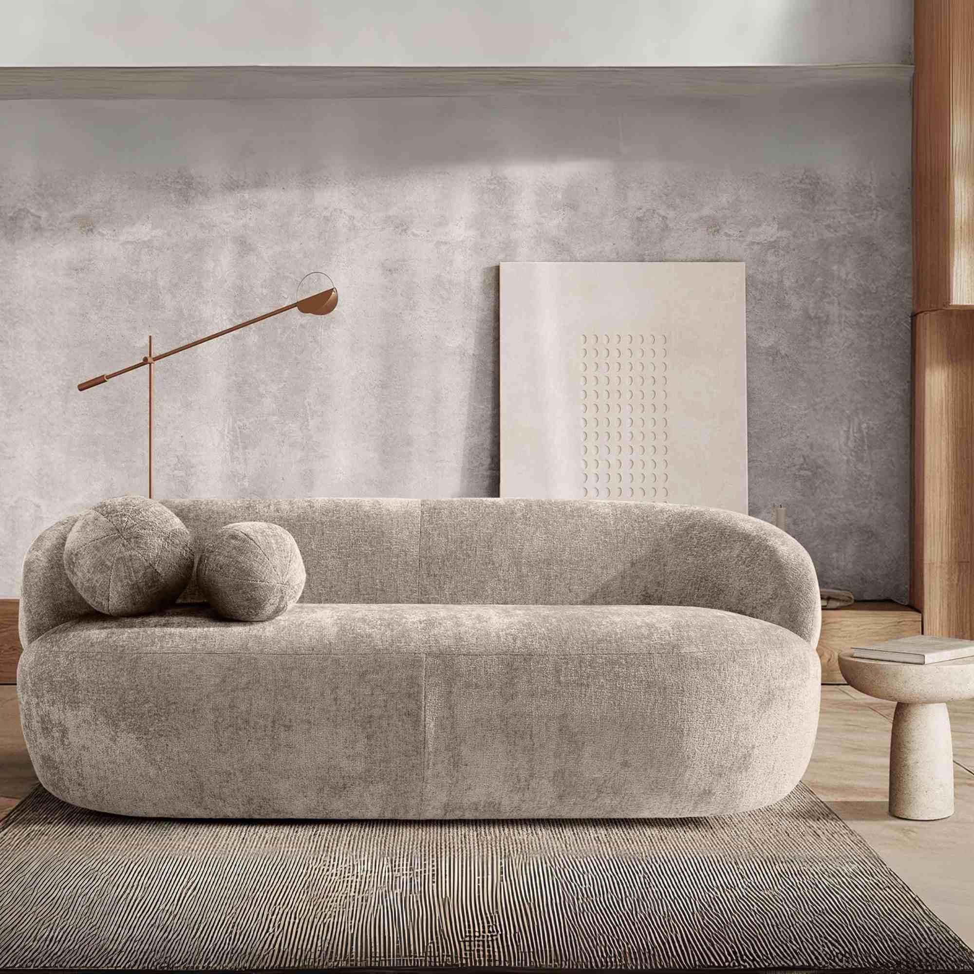 3-SITZER-SOFA NELUM, Chenille-Stoff, Beige - Beige/Schwarz, Holz/Holzwerkstoff (190/68/88cm) - KONSIMO®