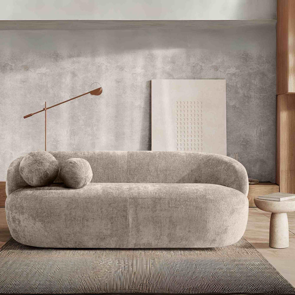 3-SITZER-SOFA NELUM, Chenille-Stoff, Beige - Beige/Schwarz, Holz/Holzwerkstoff (190/68/88cm) - KONSIMO®