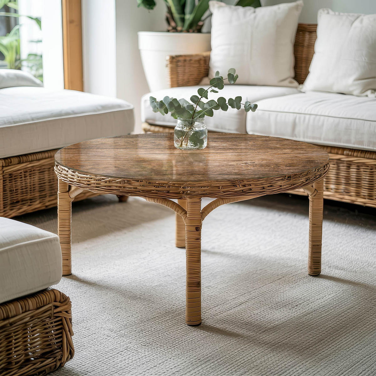 TISCHPLATTE Ø100 cm Holzstruktur Rundplatte - Dunkelbraun, Glas (100/100/0.4cm) - TULUP