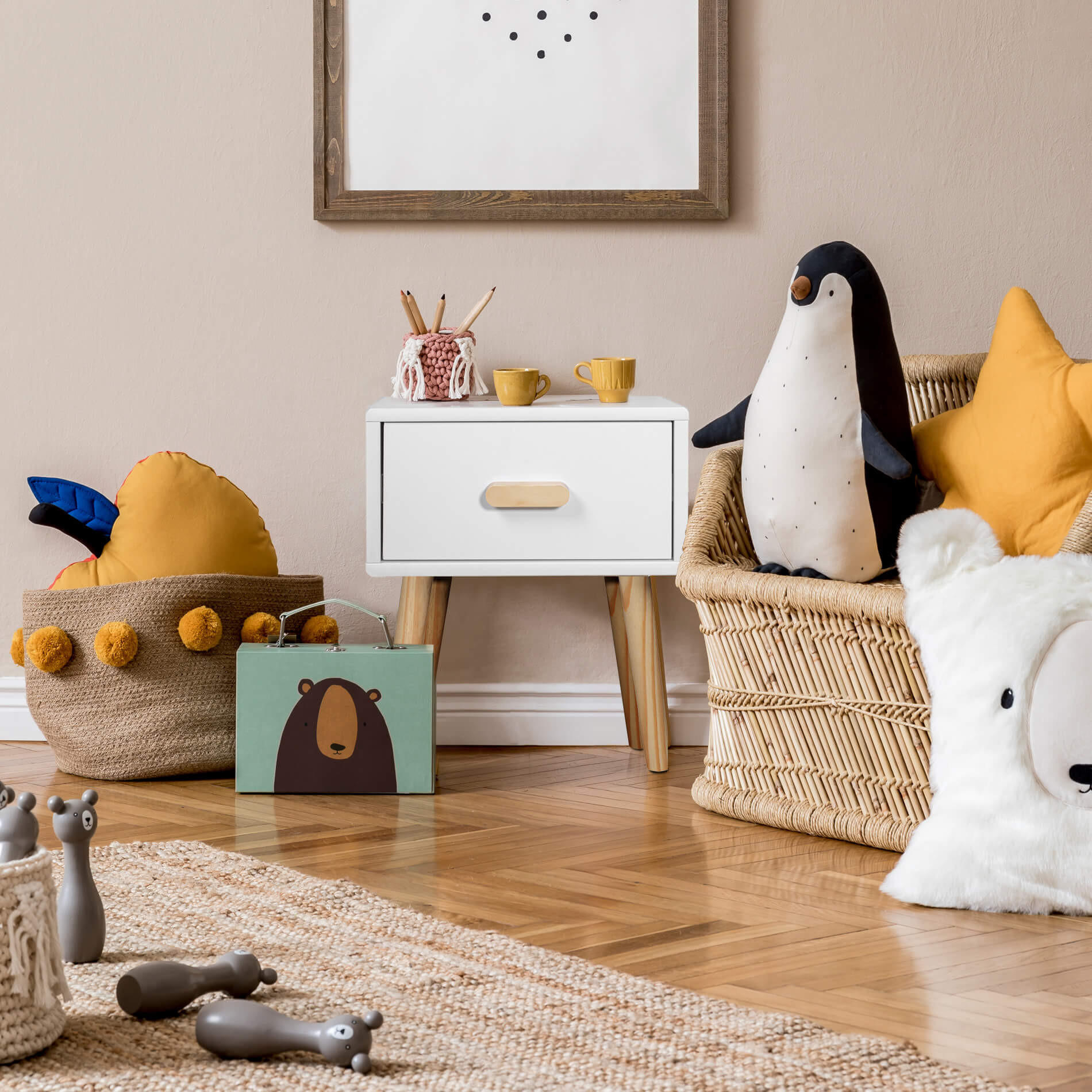 Thumbnail - Mobili Rebecca Nachttisch, Weiß, Holzwerkstoff, Rechteckig, 35x44x35 cm, Kinder- & Jugendzimmer, Kindermöbel, Kinderrega...