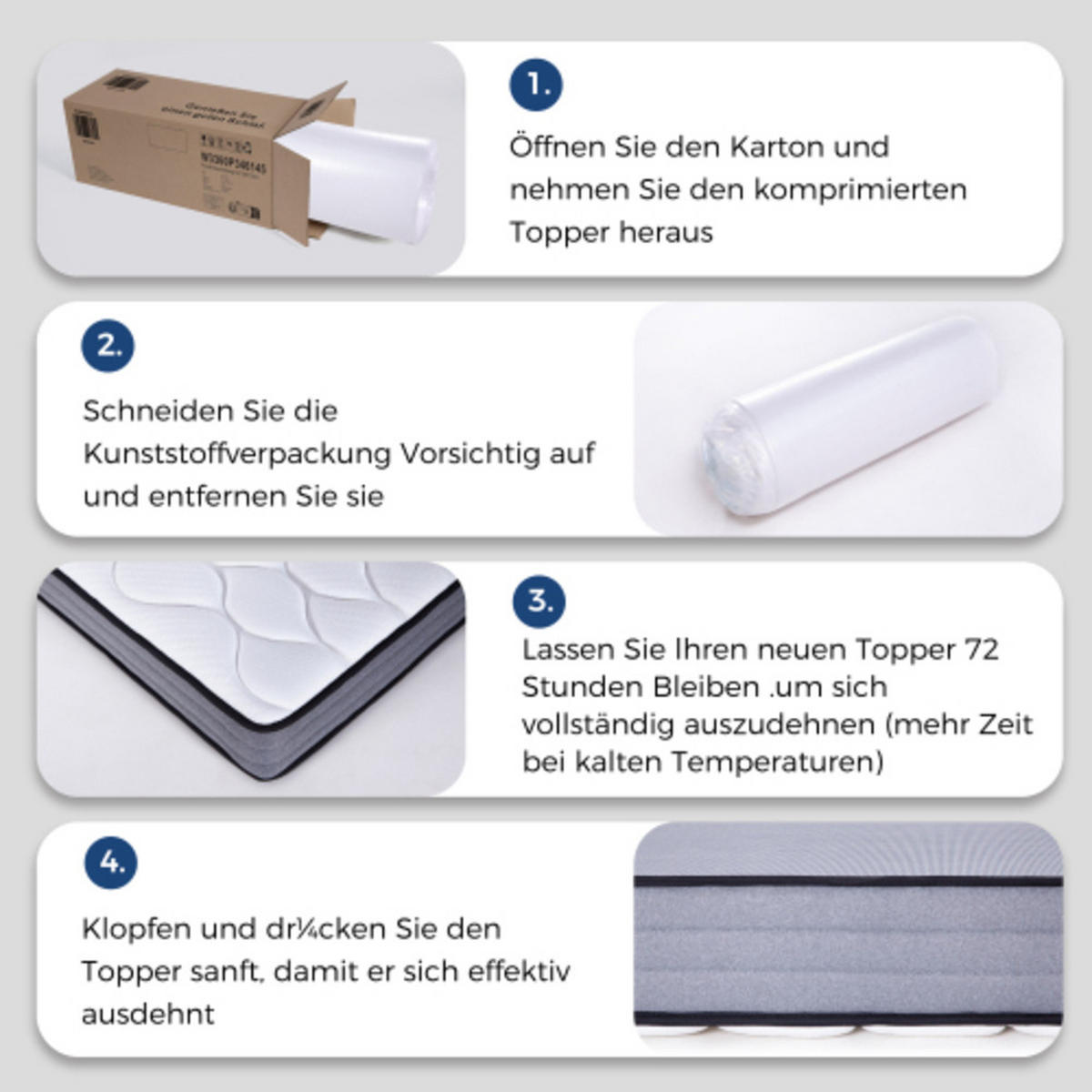TASCHENFEDERKERNMATRATZE 140×200cm mit 7-Zonen-System und Memory-Schaum, weiß & grau - Weiß, Kunststoff - Luhomfu