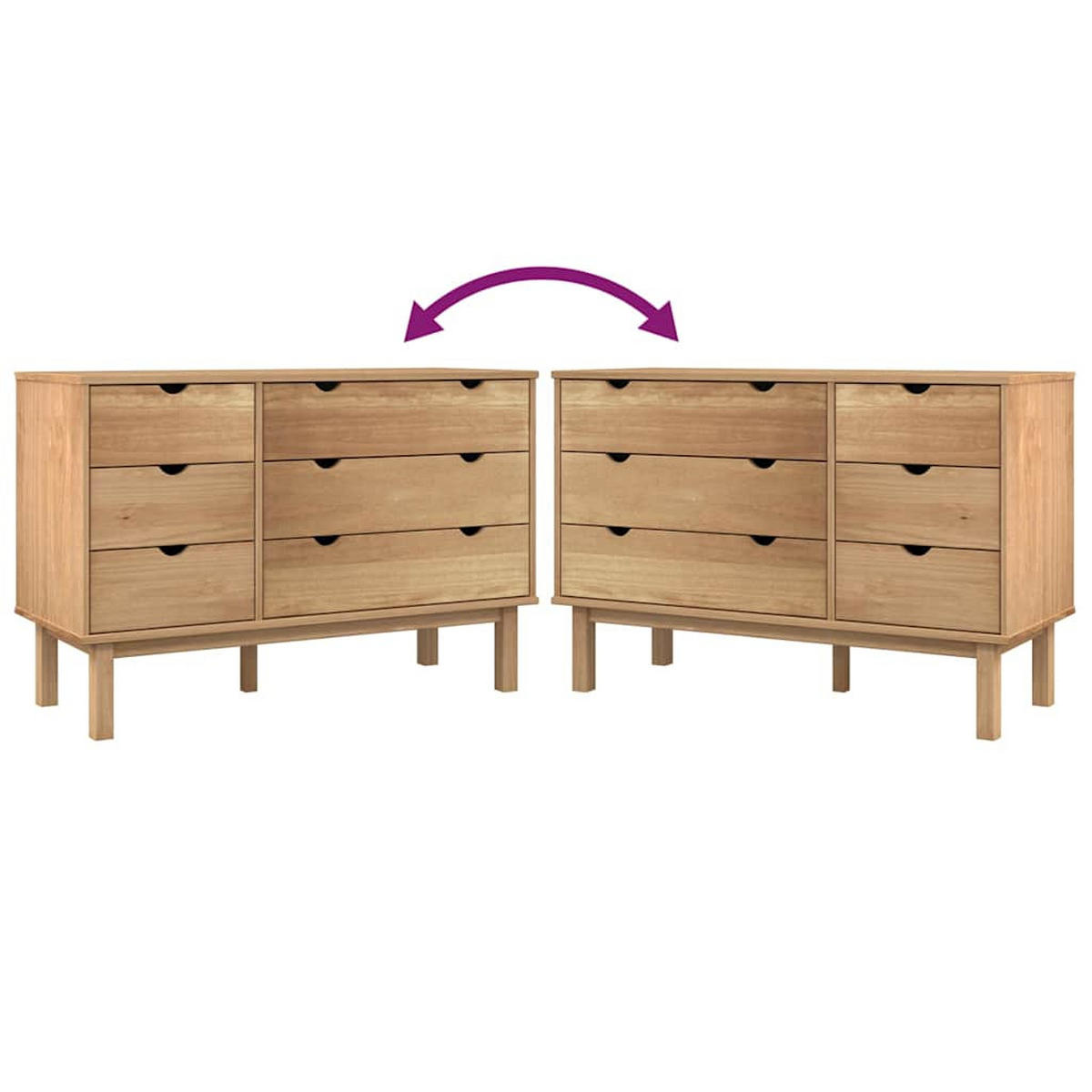 SCHUBLADENSCHRANK 111/43/73,5 Cm Massivholz Kiefer - Braun, Holz (43/73.5/111cm) - vidaXL