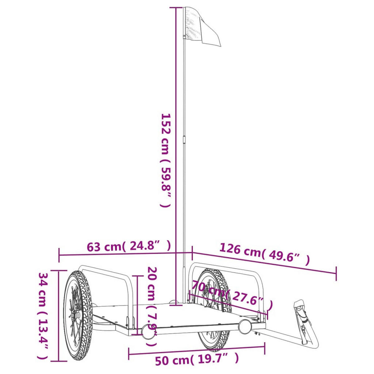 FAHRRADANHÄNGER Schwarz 126/63/34 Cm Eisen - Schwarz, Metall (63/34/126cm) - vidaXL