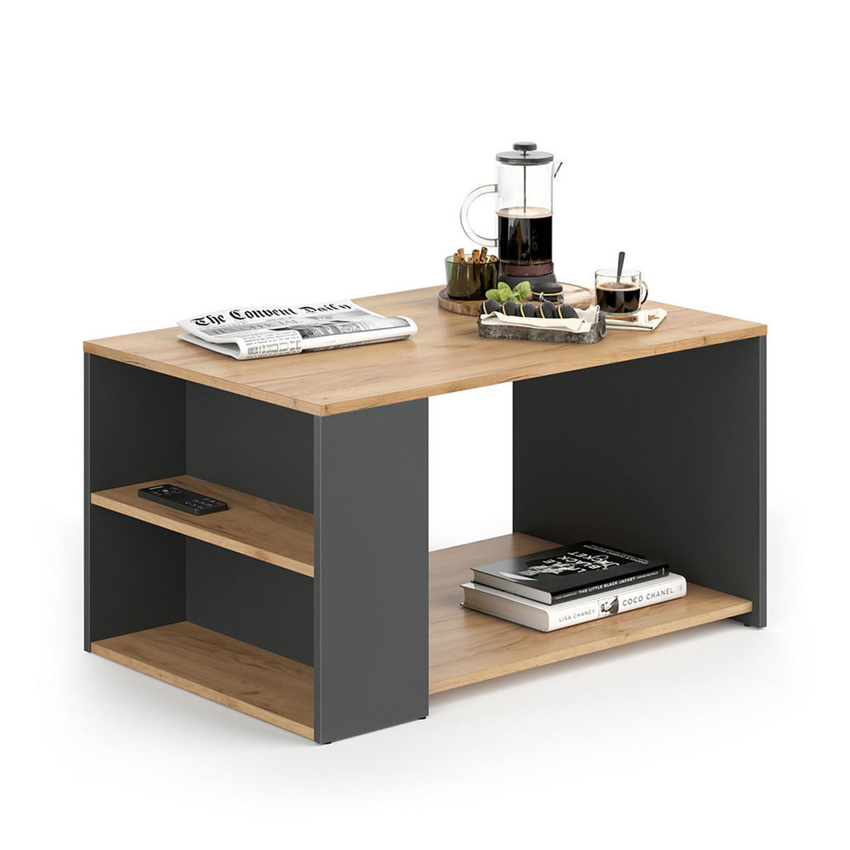 COUCHTISCH Dario Anthrazit 90 x 59 cm - Anthrazit/Eiche Wotan, Holzwerkstoff (59/90/48.1cm) - Vicco