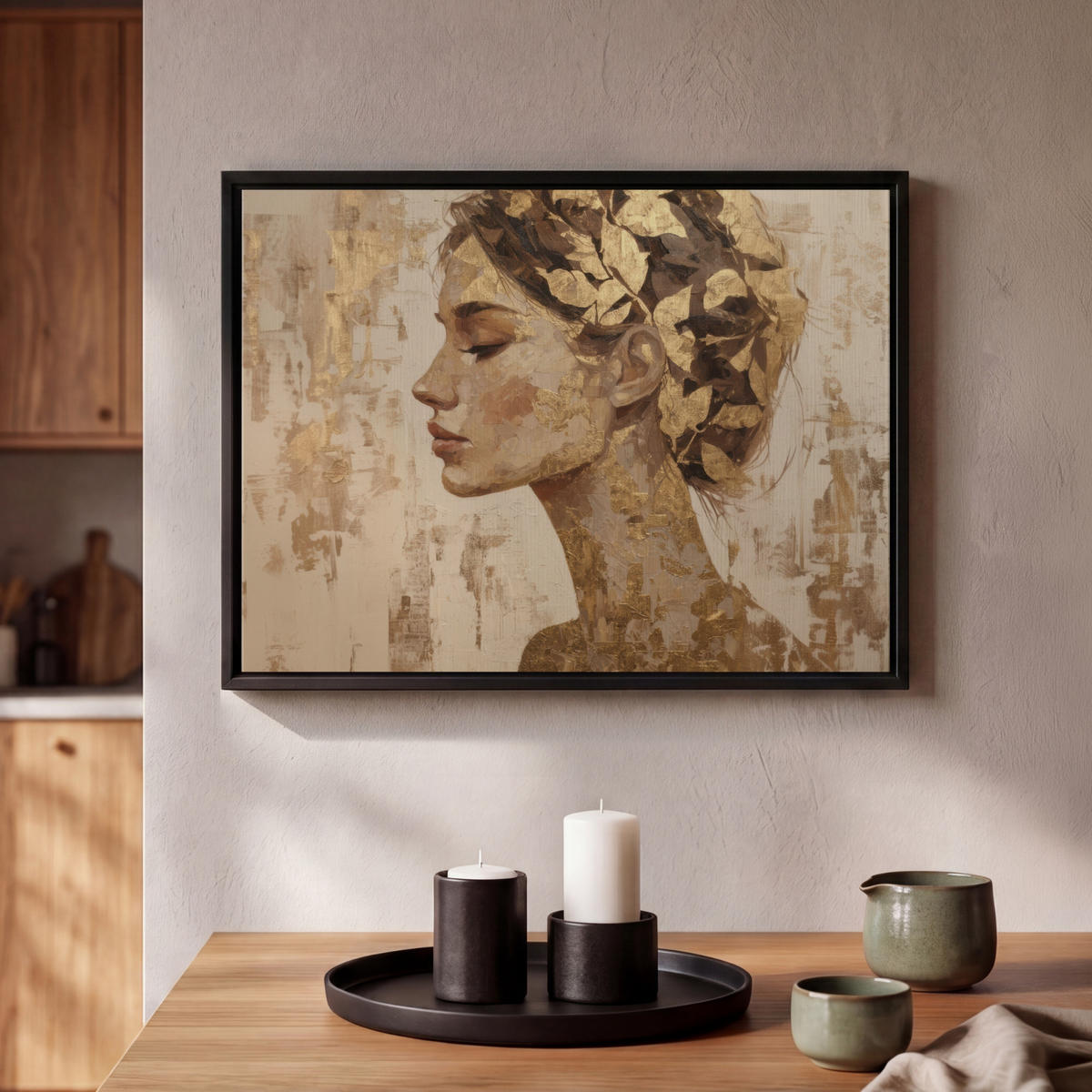 LEINWAND Bilder mit Rahmen - Frau - Gold - Abstrakt - Textur - 40x30 - Goldfarben, Textil (40/30cm) - MuchoWow