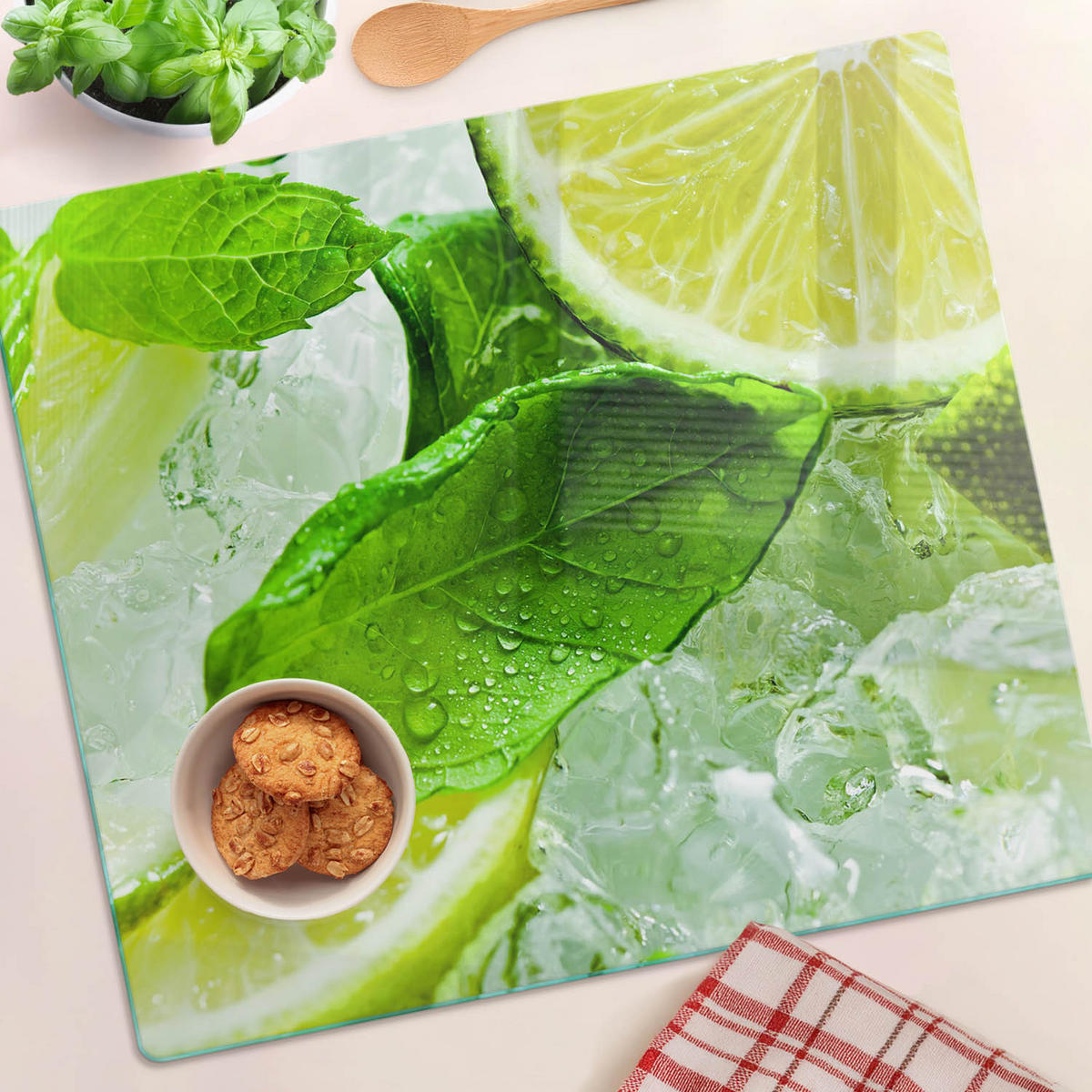 GLASPLATTE 60x52 cm Limette mit Eis - Grün, Glas (60/0.4/52cm) - TULUP