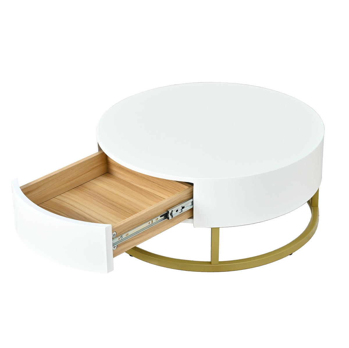 COUCHTISCH-KOMBINATION 70/70/56 + 60/60/27 cm in Weiß und Gold aus MDF mit Schublade - Weiß, Holzwerkstoff (70/70/56cm) - OKMYHOME